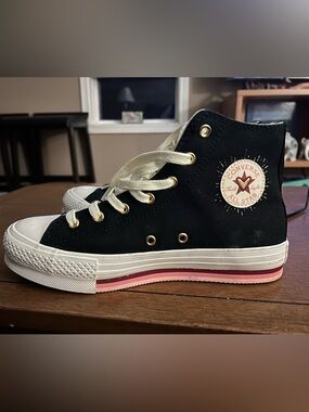 Converse Eva High Top Sneaker in Black with Pink Accent